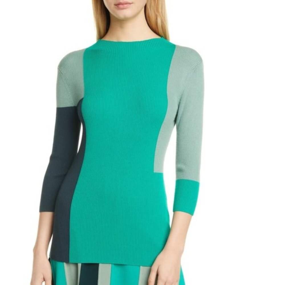 HUGO BOSS Frynlee Colorblock Ribbed Wool Sweater